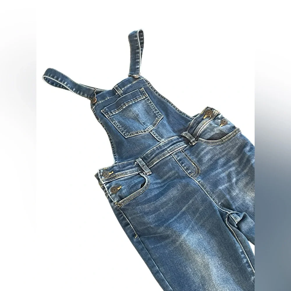 Cat & Jack Girls Denim Overalls Jeans Large 10/12 Super Stretch Adjustable Strap